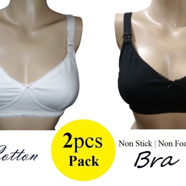 Bras Non Stick Non Foam 2 Pcs for Women Cotton White and Black Color Wide  Strap with 4 Layer hook in Back side - : The Ultimate Destination  for Women's Undergarments 